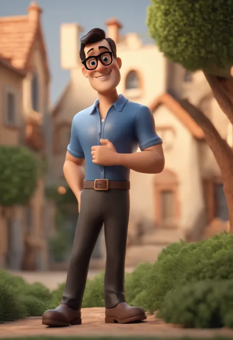 Cartoon character of a man wearing black glasses and a blue shirt, an animated character, stylized character, animation style render, Stylized 3 D, arnold maya render, 3 d render stylized, toon render keyshot, 3d character, 3 d character, stylized 3d rende...