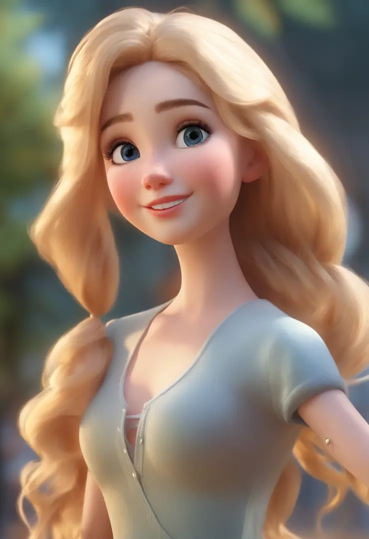 (realistic,photo-realistic:1.37),(best quality,4k,8k,highres,masterpiece:1.2)CG unit,portrait,close-up,smiling,cartoon(Chibi) style,alone,full body,Elsa girl,looking into the distance,outdoor