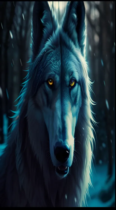 um close up de um lobo com olhos azuis na neve, lobo azul, lobo, grande lobo, Lobo branco com olhos azuis, retrato do lobo da fantasia, foto de lobo, alpha wolf head, Angielobo, Ele tem olhos de lobo amarelos, dramatic cinematic detailed fur, retrato do lo...