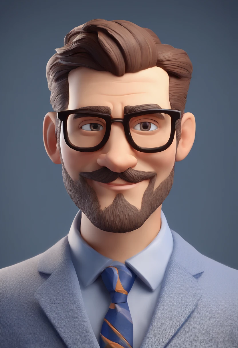 Cartoon character of a man with glasses, branco, barba branca, careca e uma camisa azul, animation character, Caractere estilizado, animation style rendering, 3D estilizado, Arnold Maya render, 3 d render stylized, toon render keyshot, Personagem 3D, Personagem 3D, 3d rendering stylized, 3 d character render, personagem de desenho animado, Personagem de close up, Pose de personagem,  (Estilo Pixar) (master part:1.2) (Bokeh) (best quality) (pele detalhada) (textura detalhada) (8k) (argila) (Cinematic lighting) (foco nítido