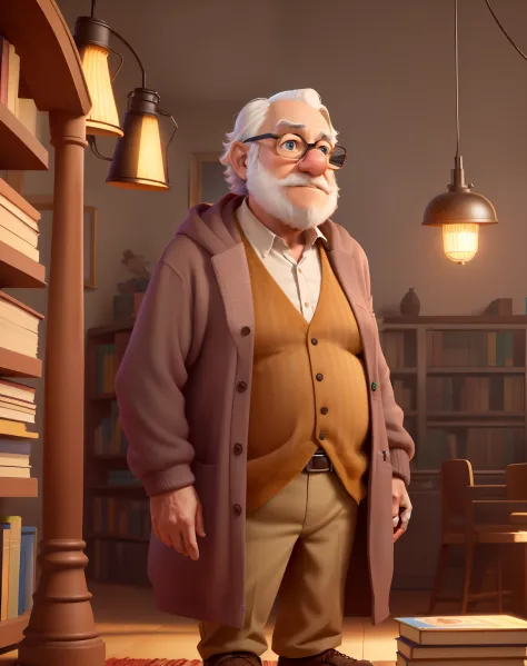 personagem de desenho animado de um homem velho em uma biblioteca com livros, 3d render senior artist, Pixar retrato 8 k foto, pixarman rendering rendering, renderizar na Pixar, Anato Finnstark. Pixar, Como um personagem da Pixar, por Pixar, Da Disney Pixa...