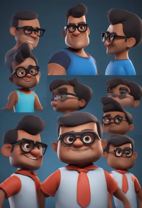 Crea un póster 3D al estilo Disney PIXAR. , ((4 hombres)) ((1 niño