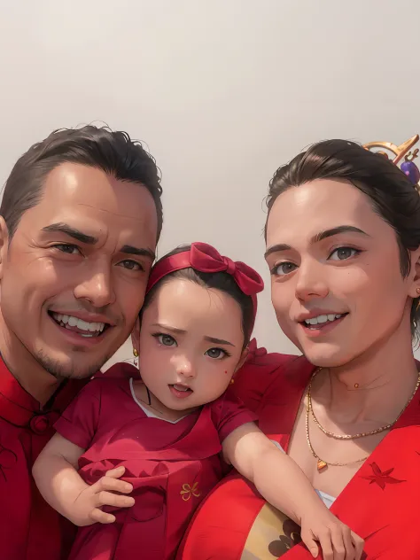 There are two people who are posing for a photo with a baby, Fanart, Happy family, dilraba dilmurat, Yamy, family portrait, fan ...