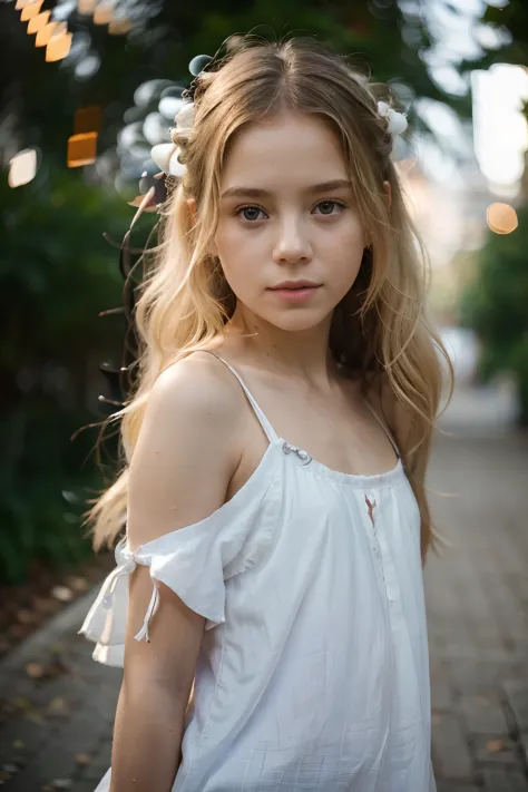 Little girl,loli, blond hair, Long shoulder-length curly hair,  (Airy white clothing:1), dread, hurt , (Airy white clothing:1), ...