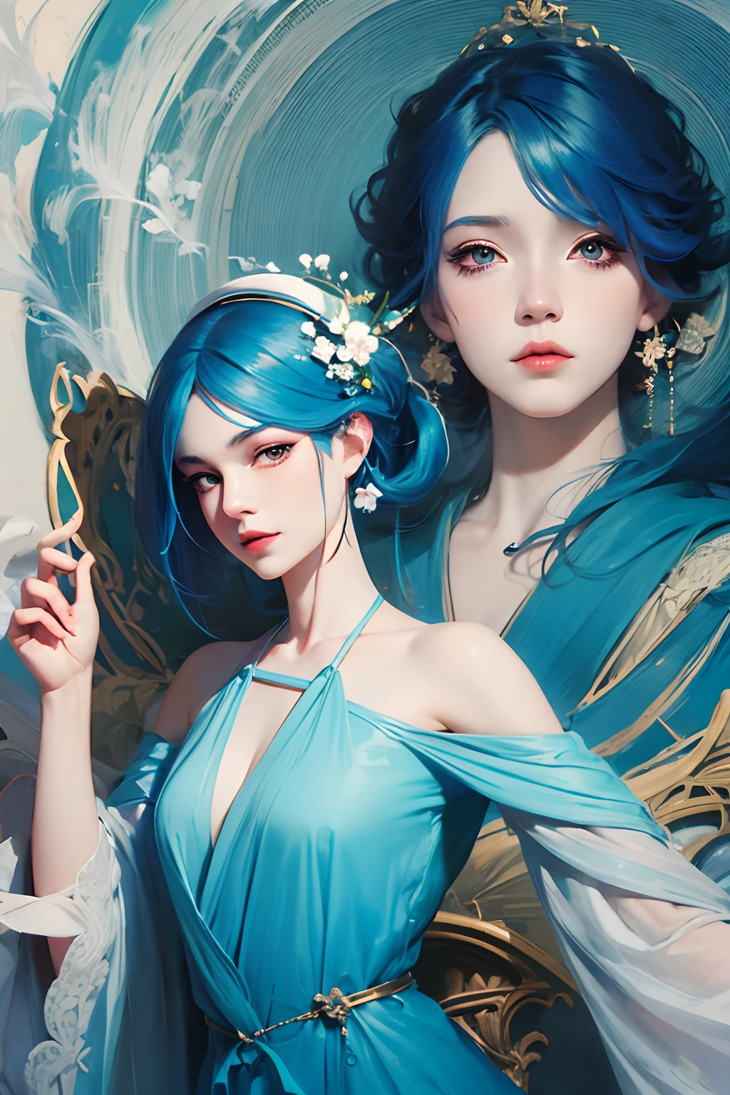 Anime girl with blue hair wearing a straw hat and a blue dress, Arte no estilo de Guweiz, retrato bonito do anime, Guweiz, menina anime bonita, Estilo anime bonito, Menina anime com cabelo martelo, estilo anime. 8k, No estilo de arte de Bowater, Beautiful digital illustration, pintura de personagem bonita, retrato impressionante do rosto do anime