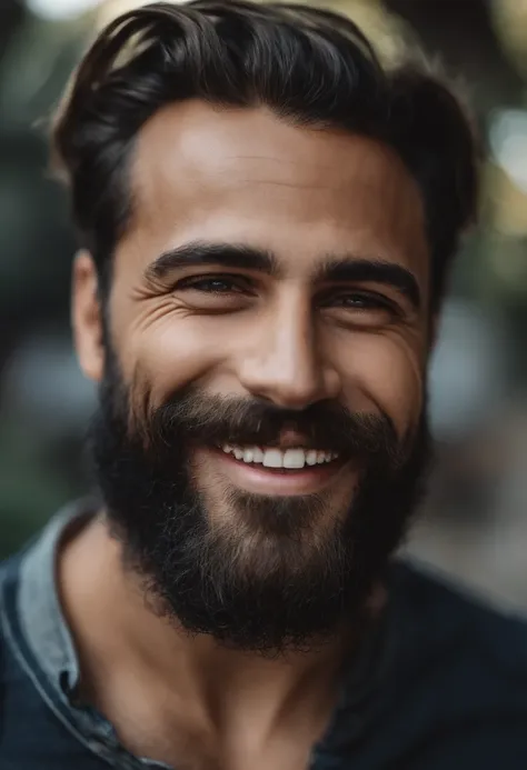 Arafed man with a beard smiling and wearing a white shirt - SeaArt AI