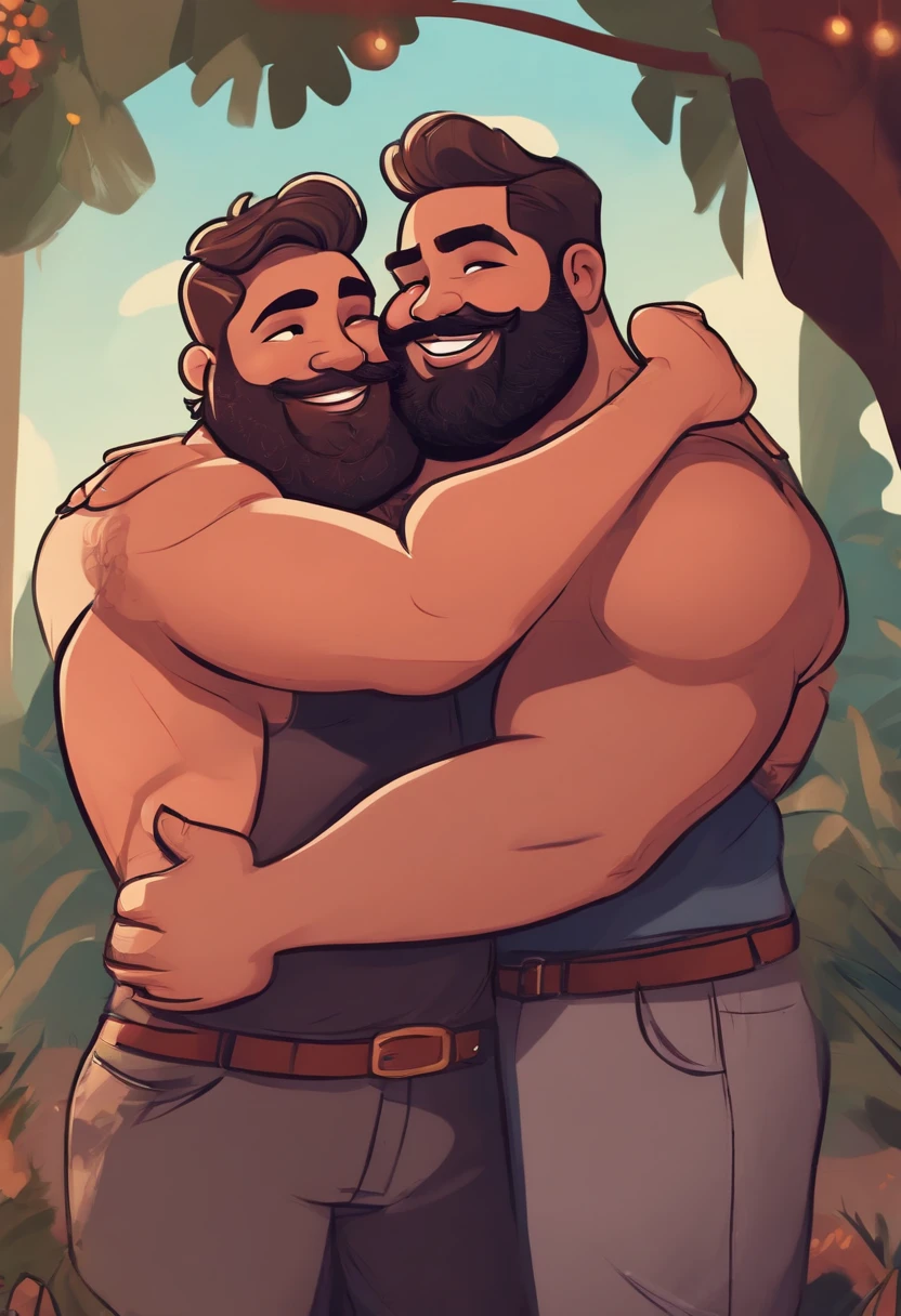 A couple of men hugging each other in the woods - SeaArt AI