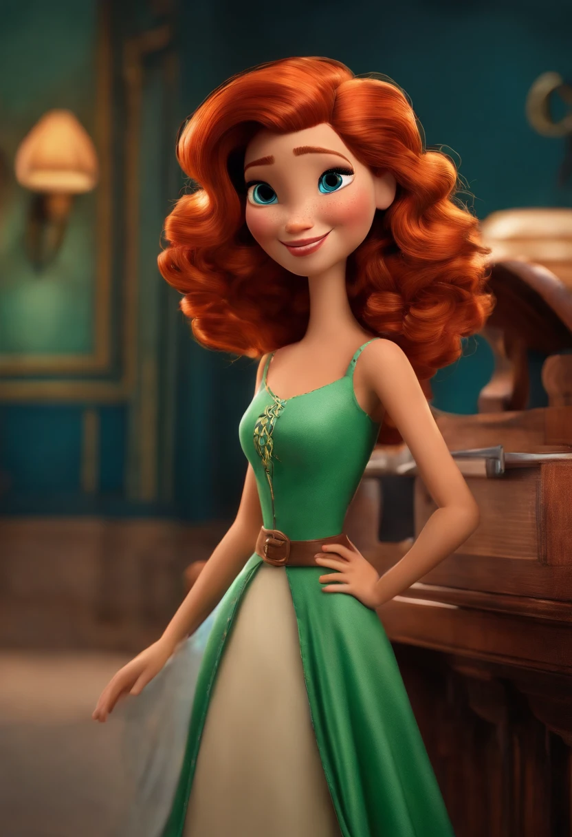 A close up of a cartoon character wearing a green dress - SeaArt AI