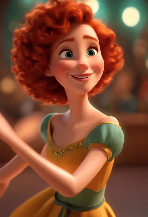 Beautiful Disney princess red curly hair green eyes - SeaArt AI