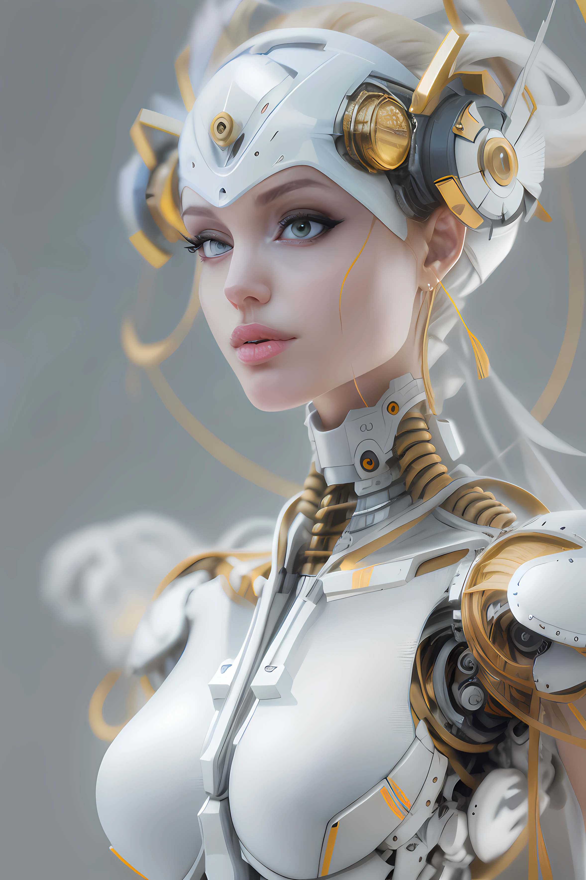 Mechanical Female Body, couleurs blanches, perfect female body, Delicate, hyper HD, Backgrounid blanc, UHD, Masterpiece, ccurate, super detail, High quality, 16k