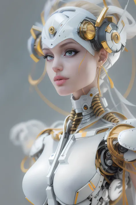 Mechanical Female Body, couleurs blanches, perfect female body, Delicate, hyper HD, Backgrounid blanc, UHD, Masterpiece, ccurate...