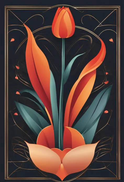love heart，Tulip flowers，geometric figure，Flattened minimalist vector illustration of a logo using the letter V as the center focus