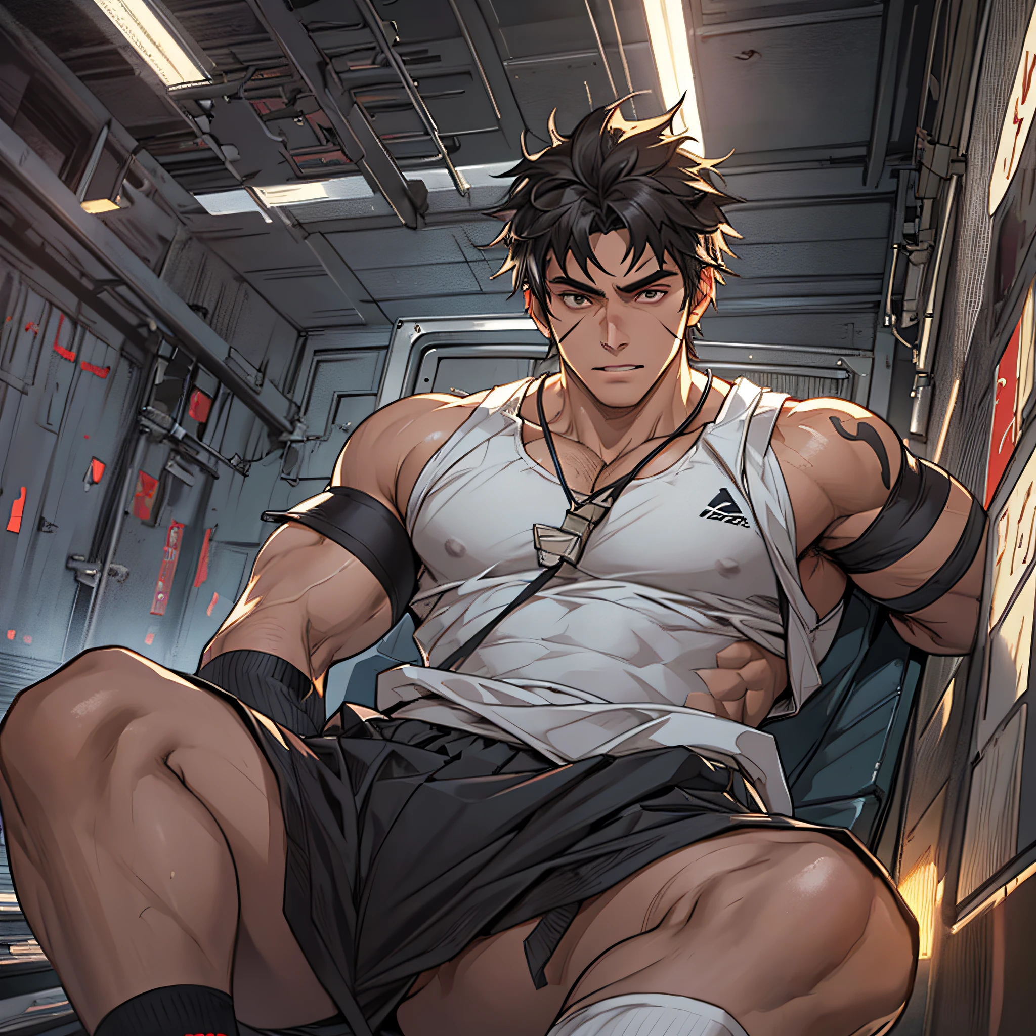 Libido boy，Tong，large pecs，Big bag，Wear white basketball socks，Half recumbent，CG sense，POV perspective，spread their legs，Dark atmosphere，8K,Cinematic lighting effects，Textured skin，best qualtiy，Storytelling images，Storytelling images，dynamic blur，actionpose，Elevation viewing angle