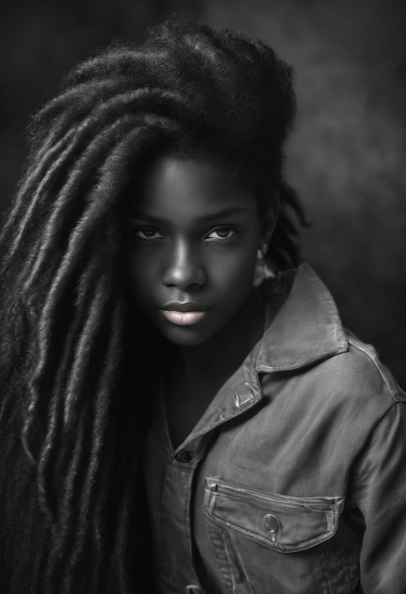 A black and white photo of a young girl with dreadlocks - SeaArt AI