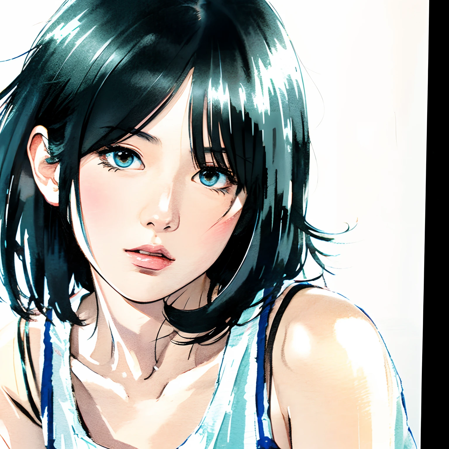 digitale Kunst、Retro-Anime-Stil、schwarzer haarbob、Schönes Mädchen aus Japan、18 Jahre alt