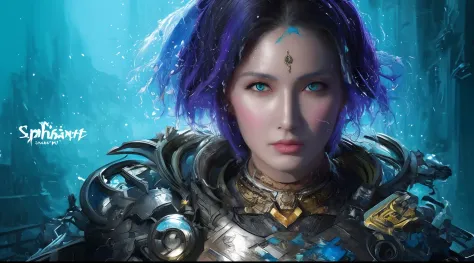 splashart， Female warrior head， （（white backgrounid））， piercing eyes， Epic Instagram， art  stations， splash style of colourful paint， contours， Hyper-detailed intricate details， unreal-engine， fantasy， intricately details， splash image， complementary colou...
