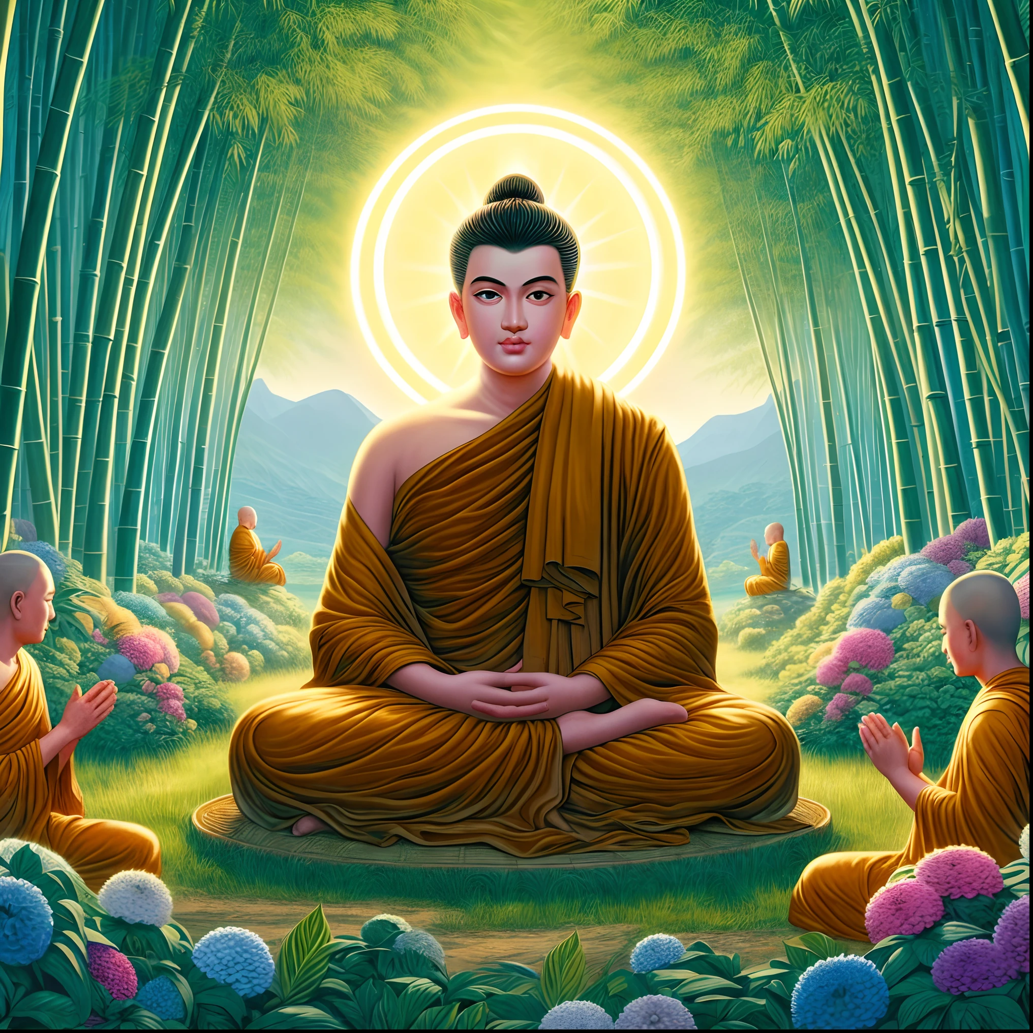 Будда sitting in медитация surrounded by flowers and trees, буддизм, буддист, the Будда, on path to просветление, on the path to просветление, буддист монах meditating, монах meditate, буддист art, Будда, самсара, spiritual просветление, просветление, буддист монах, просветление. сложный, монах, hindu stages of медитация, карма завтра, медитация, просвещенный