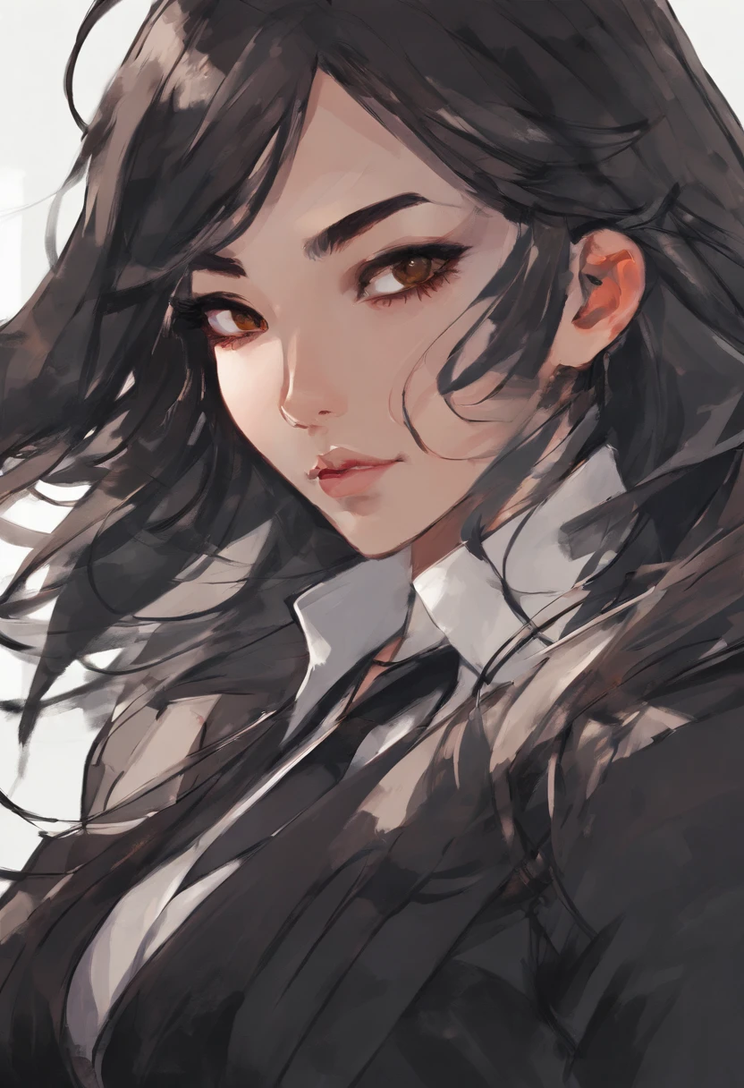 Anime girl with long black hair and a white shirt - SeaArt AI