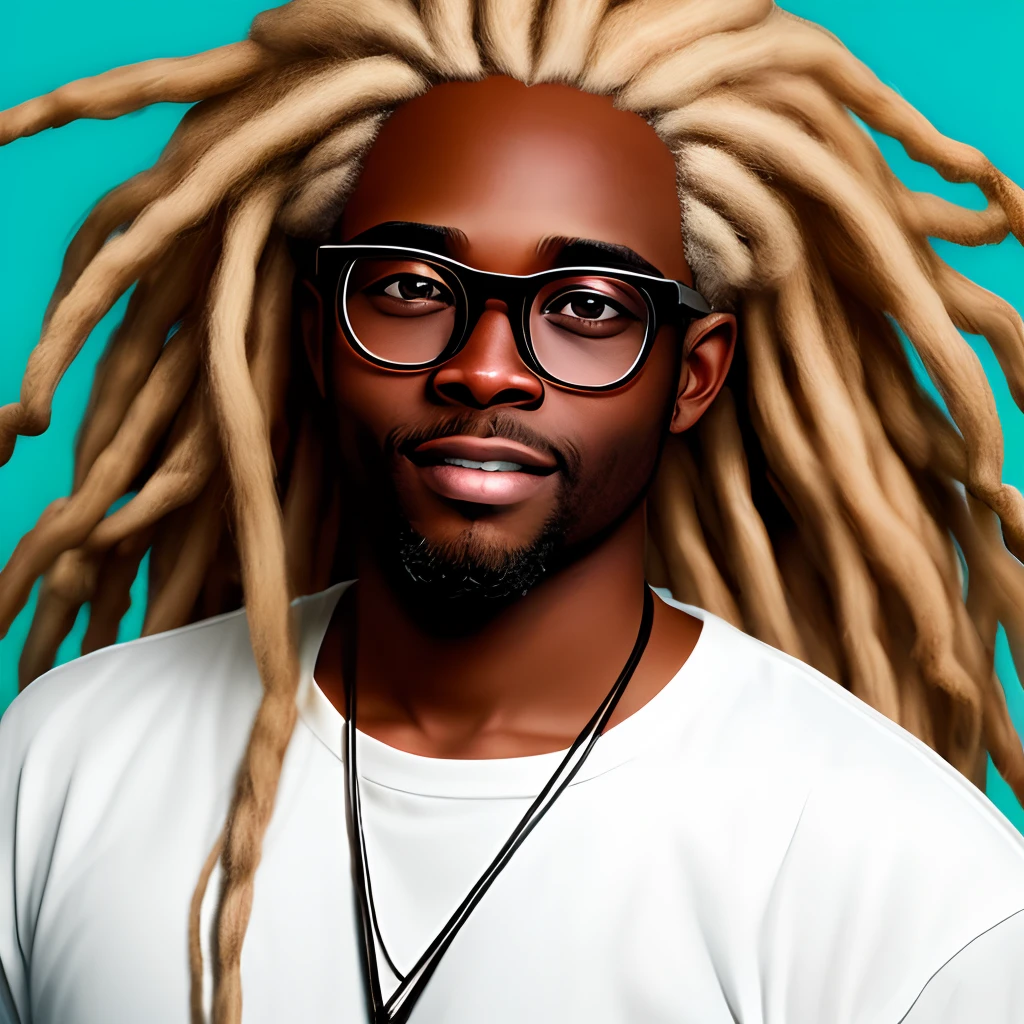 Painting of a man with dreads and glasses on a blue background - SeaArt AI