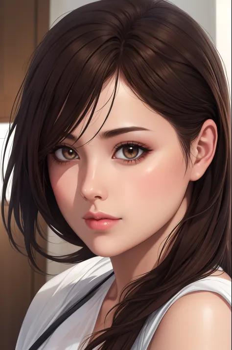 best quality, masterpiece,  (realistic:1.2), 1 girl, brown hair, brown eyes,Front, detailed face, beautiful eyes