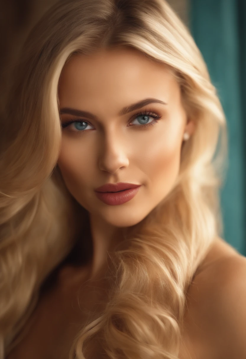 A close up of a woman with long blonde hair and blue eyes - SeaArt AI