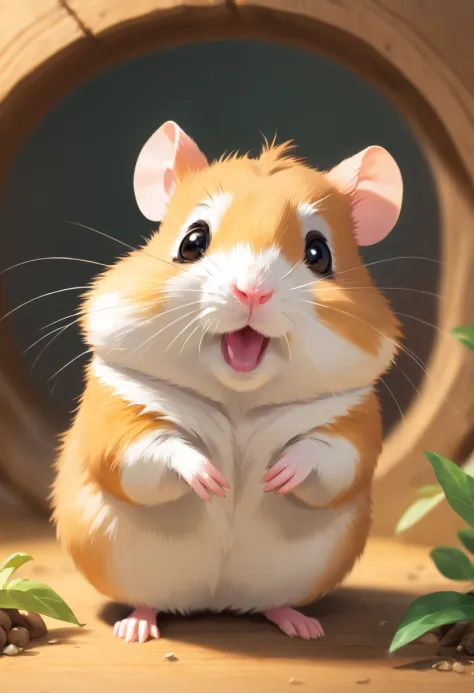 An ultra-detailed, high-resolution (4k, 8k) masterpiece prompt with a cute hamster as the main subject. The hamster should have adorable, detailed features, including its eyes, nose, and lips. The prompt should focus on capturing the cuteness and charm of ...