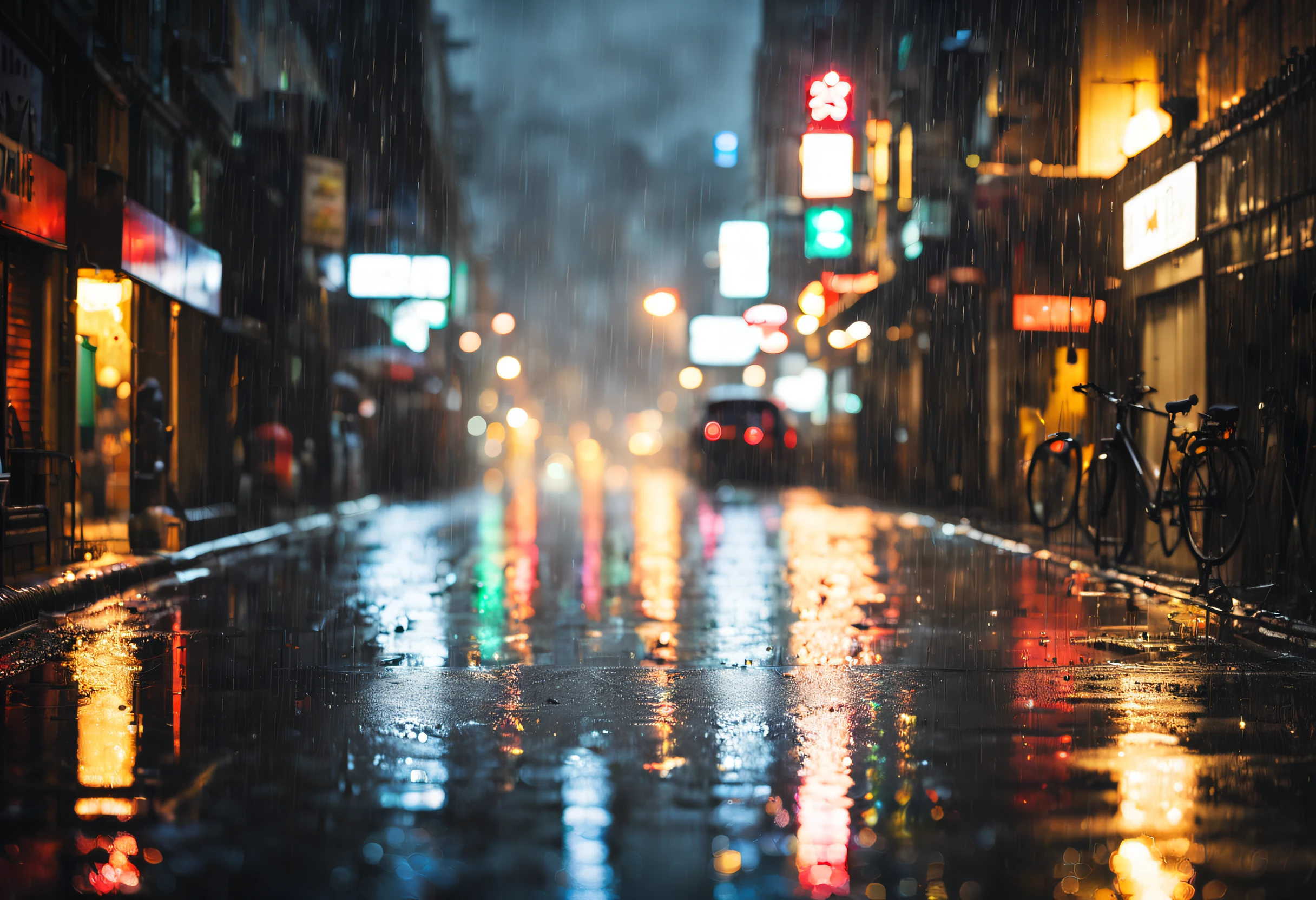 night rain behind the glass, rainy cityscape, blurred lights, wet ...