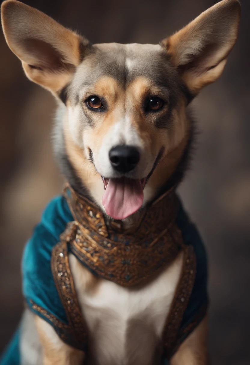 There is a dog that is wearing a blue shirt and a scarf - SeaArt AI