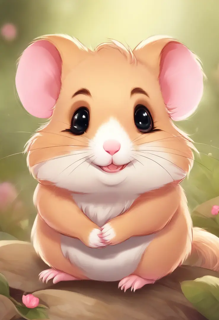 Cute little hamster, smiley, by Pixar, Furry art, anime, Pink Chinese antique style