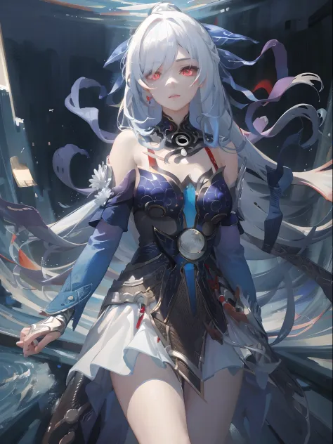 best quality, masterpiece, 1girl, red eyes, tied up light blue hair, aesthetic, artistic, wings