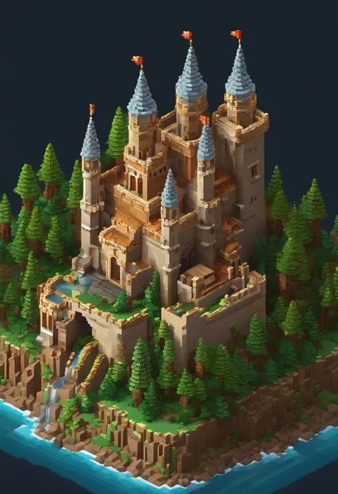 Close-up of a pixel art style landscape with a castle, high quality ...