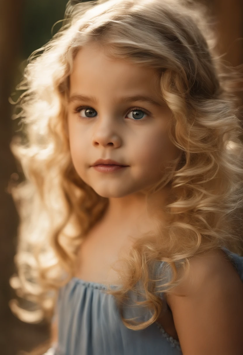 A close up of a young girl with blonde hair and blue dress - SeaArt AI