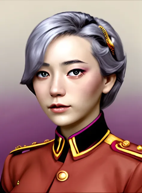 whaite hair，Commissar costume，urss，reds，gradient backgrounds，A full face，独奏，A high resolution，highly  detailed，（complexdetails，u...