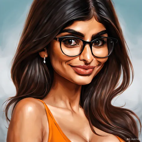 a close up of a woman with very big tits, portrait of mia khalifa, big tits pornstar mia khalifa, caricature mia khalifa, amazin...