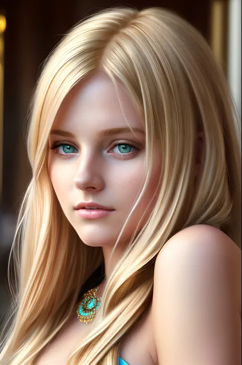 1girl, hair blonde, very long hair, 8K, HD, realistic, beautiful highly detailed face. painting by artgerm and greg rutkowski an...