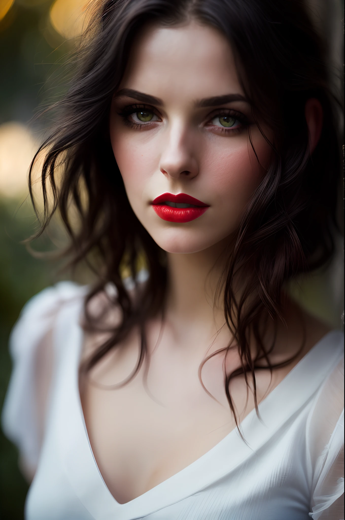 lndswgnr, (Sharp focus: 1.5), (sharp focus:1.2), photo, attractive young woman, (beautiful face:1.1), detailed eyes, luscious lips, (bold red lip colour:0.85), (medium breasts:1.0), (slim body:1.2), (moody lighting:1.2), depth of field, bokeh, 4K, HDR. by (James C. Christensen:1.2|Jeremy Lipking:1.1).