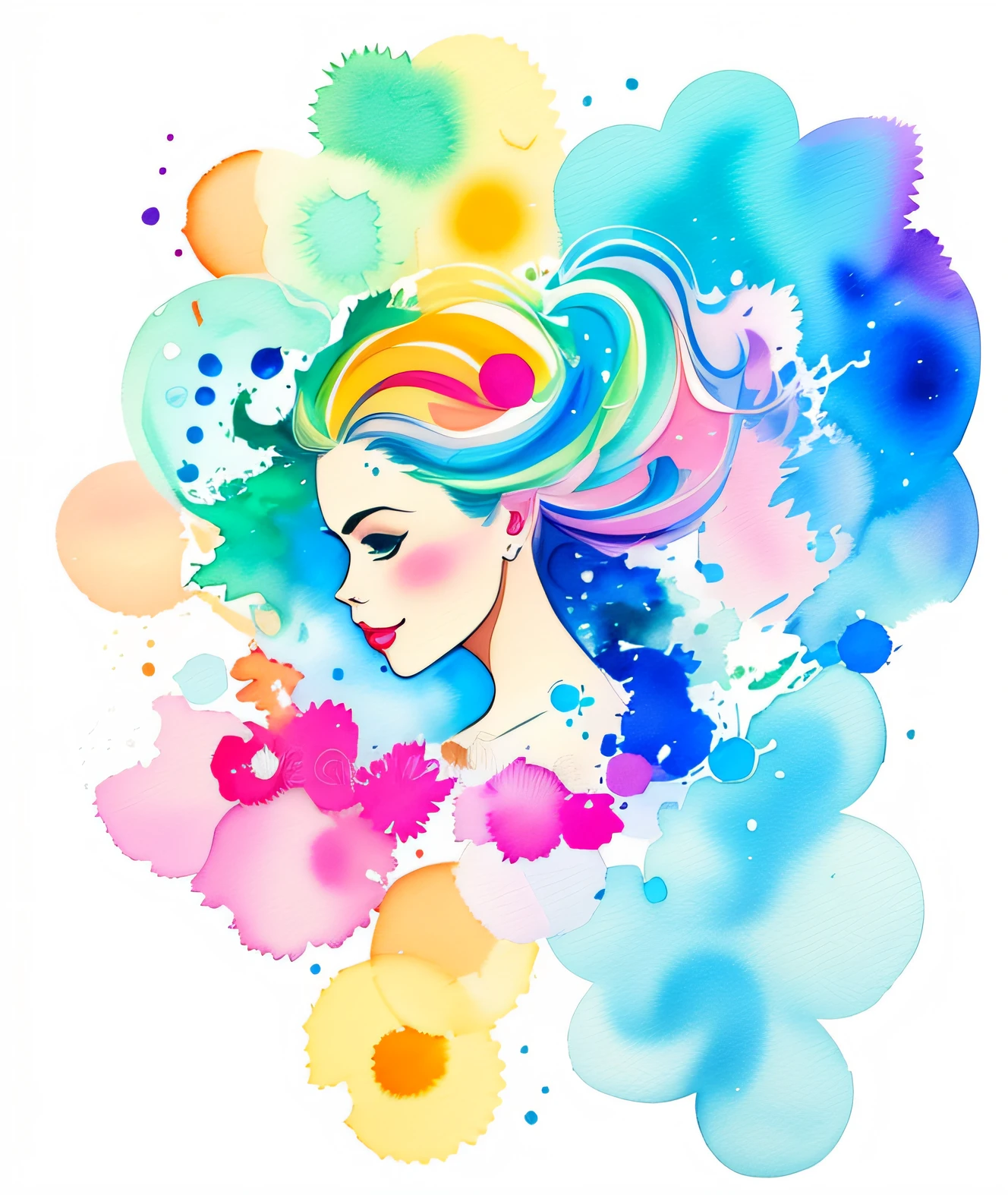 a closeup of a woman&#39;s face with colorful paint splashes, a beautiful artwork illustration, Multicolor vector art, Colorful illustration, watercolor illustration style, watercolor style, Watercolor art style, Colorful vector illustration, Beautiful and beautiful digital art, Colorful illustration, Magnificent digital art, beautiful digital art, Mixed media style illustration, side profile illustrations, colorful art