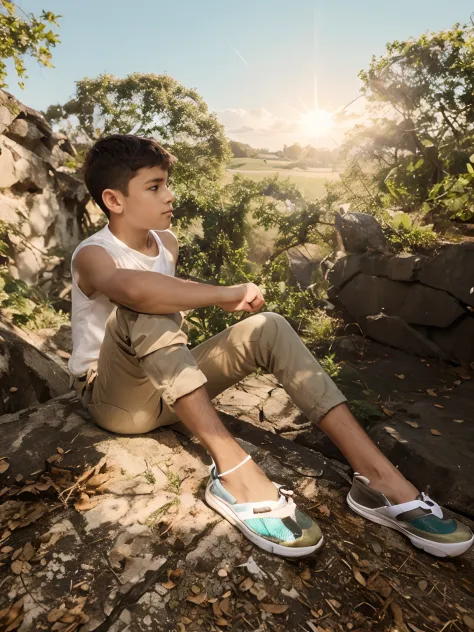 Change background, background nature, cute boy, style shoes, back sunlight