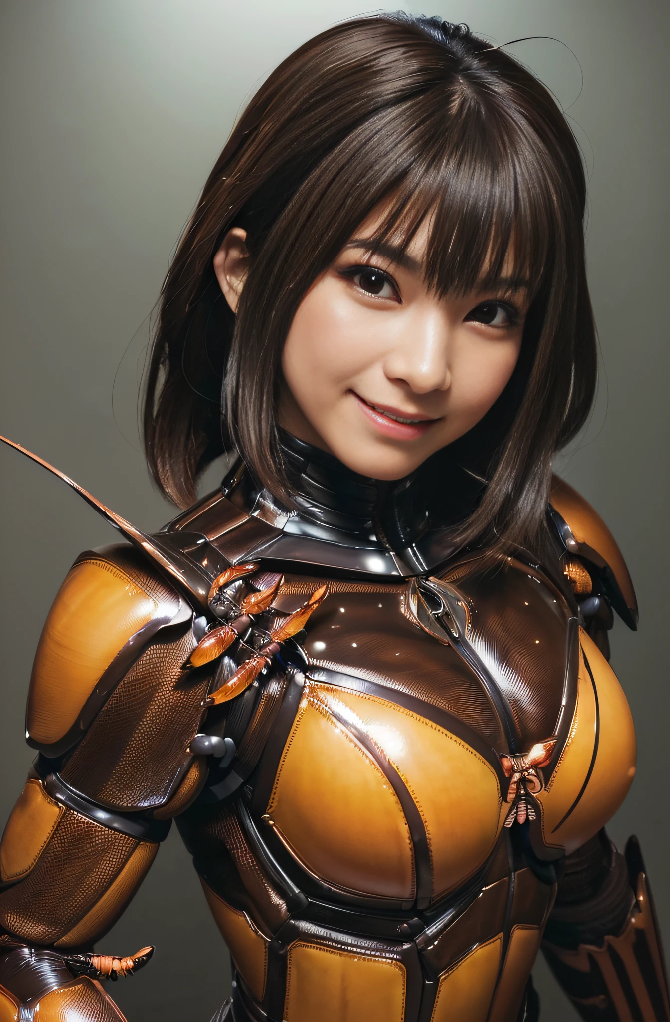 (high resolution,masterpiece,best quality,extremely detailed CG, anime, official art:1.4), realistic, photo, amazing fine details, all intricate, gloss and shiny,awesome many layers, 8k wall paper, 3d, sketch, kawaii, illustration,( solo:1.4), perfect female proportion,villainess, (fusion of dark brown cockroach and lady:1.4), (brown cockroach form lady:1.2), (brown cockroach lady:1.2), (fusion:1.2), (solo:1.4), (evil smile:1.2), muscular, abs, (cockroach brown exoskeleton bio insect suit:1.4), (cockroach brown exoskeleton bio insect armor:1.2), (brown transparency cockroach wing:1.4), (brown cockroach antennae:1.3),