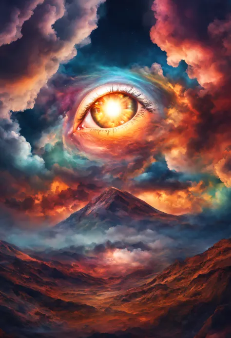 (Solo) Incredibly spectacular clouds，A huge eye，Portrait of a mystical giant eye, the eye of the universe, The Eye of God, mysti...