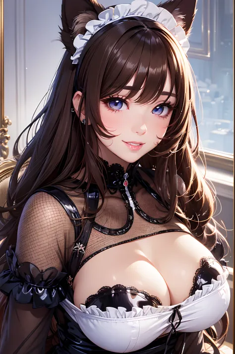 16K Ultra High Definition
Super Detailed
masterpiece
Glossy and detailed hair
Beautiful human woman with long brown hair、Blue Mesh、Very long lashes、lofty nose、
ultra gigantic tits、Amazing beautiful breasts、Maid Outfit
Dog Ears
Glossy skin
Red cheeks
Moist ...