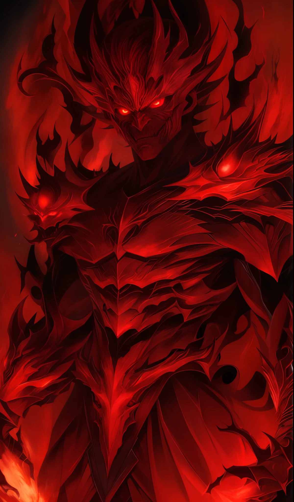 anime, demon, red, black, red eyes, red hair, red eyes, red eyes, red eyes, red eyes, red eyes, red eyes,, red demon armor, demon soul concept art, demon lord, demon male, djinn man male demon, epic fantasy digital art style, human male demon, man male demon, ruler of inferno