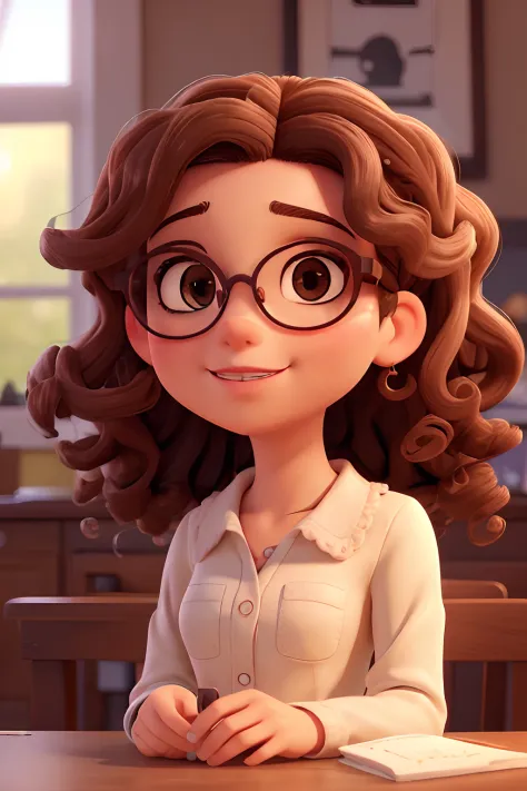 (best quality,Alto,master part:1.2),Extremely detailed curly-haired girl with round glasses,olhos detalhados,lush lips,cabelos crespos,beautiful facial features,girl with glasses,Bokeh,retrato,Realistic,colorido e vibrante,Soft and Warm Lighting Holding a ...