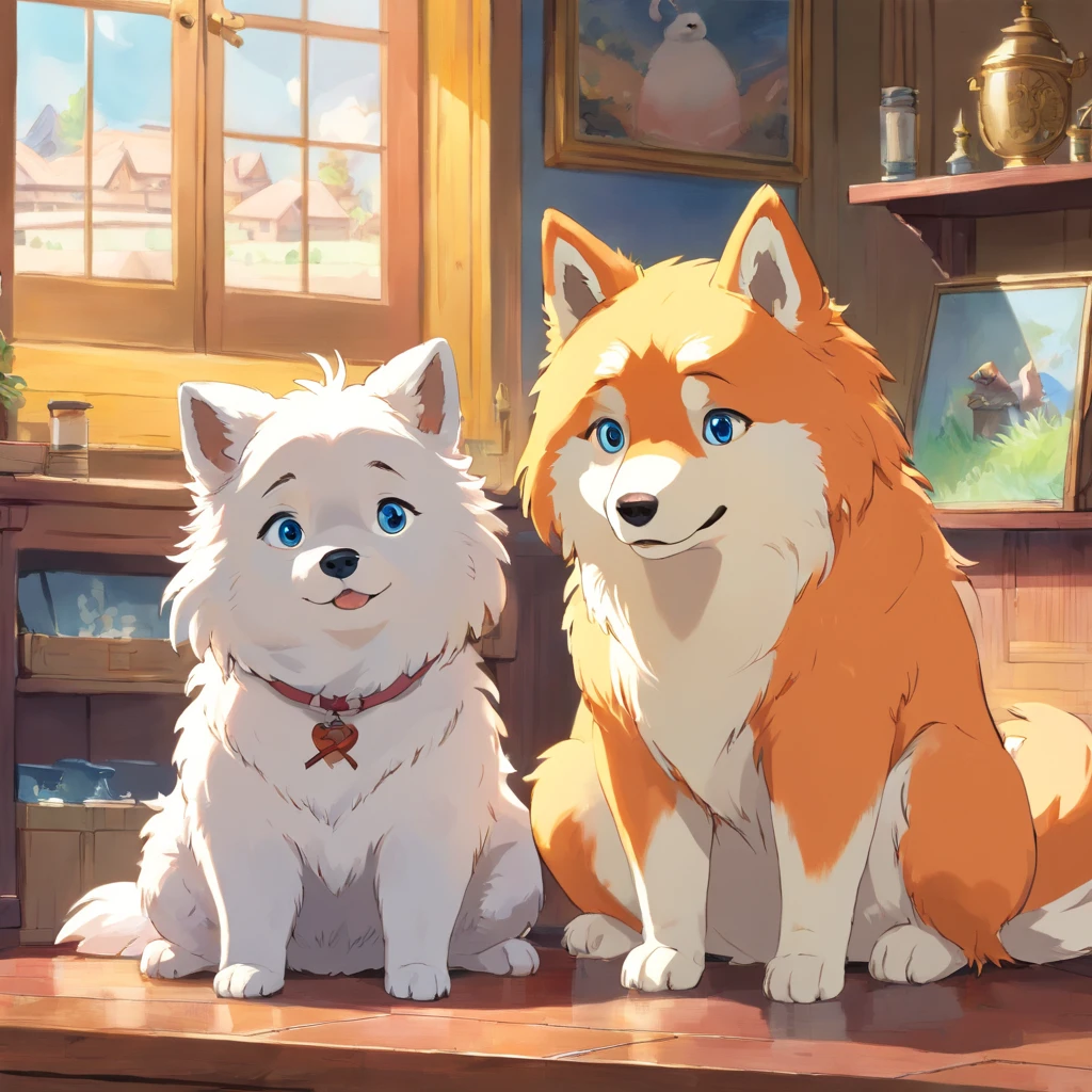 ((Best quality, 8K, Masterpiece: 1.4)),((Amazing detail: 1.3)),((Watercolor illustration: 1.2)),((high resolution: 1.1)),Thick painting style，(Critters)，1 dog，Blue solid background，in style of ghibli，head portrait，Anime avatar，Huskies，Grim expression，sharp look，Beautifully detailed dogs，structurally correct，フォトリアリスティック，Delicate hair，Photo art