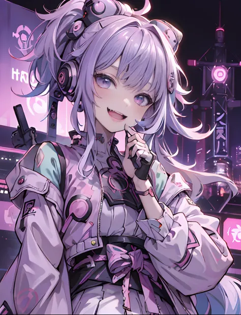 Anime masterpiece, best quality, (((laughing teenaged cyberpunk girl ((wearing detailed Harajuku tech jacket)) posing for portra...