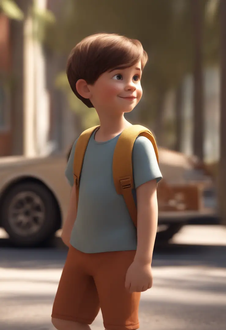 a happy cute kid standing short hair, vestindo uma fantasia espacial, , fundo branco, barnet, tom, Estilo Pixar, ..3d, desenhos animados, rosto detalhado, asymmetrical 16k