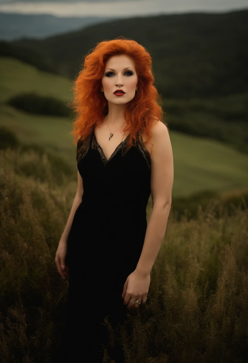 A close up of a woman with red hair standing in a field - SeaArt AI