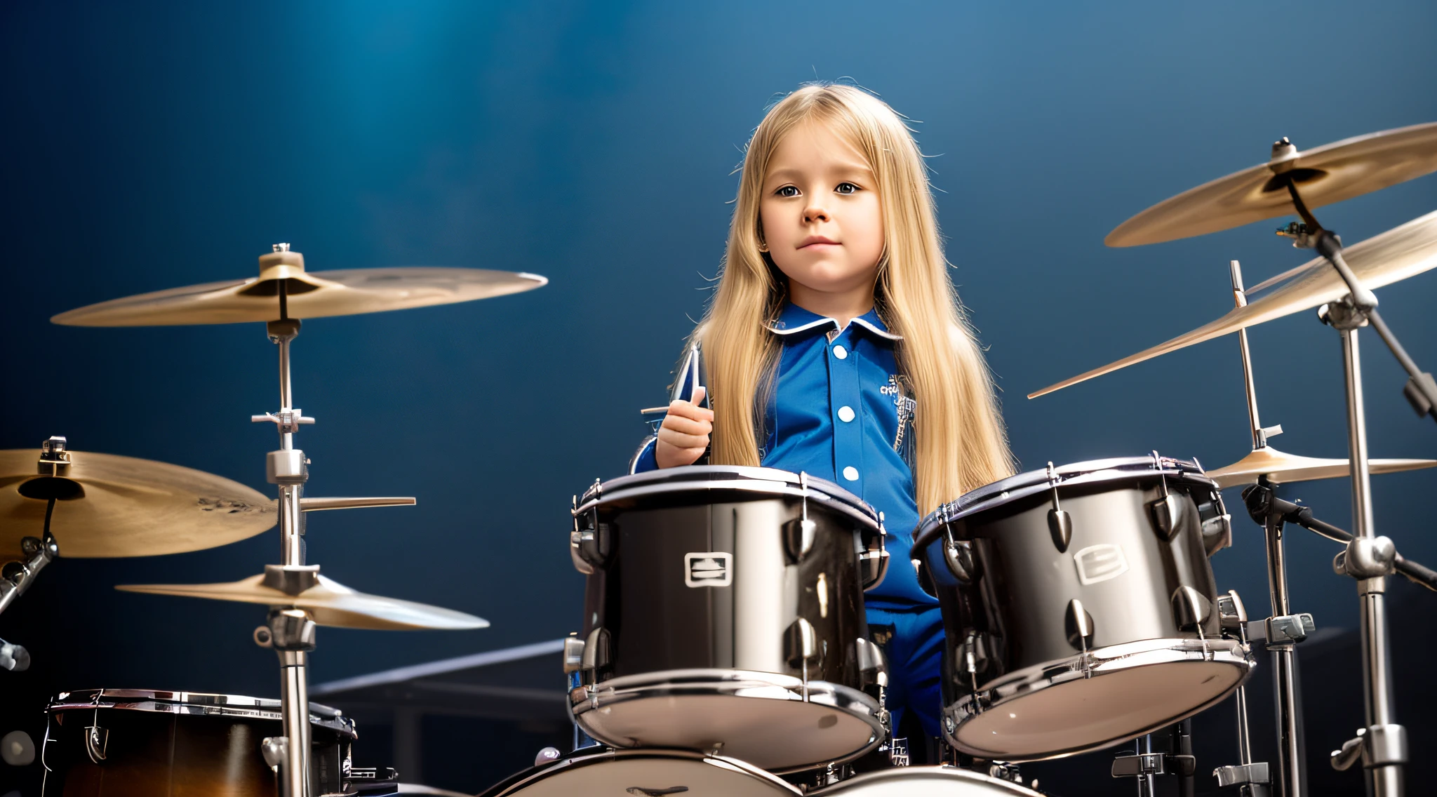 Arafed girl na tumutugtog ng drum sa entablado kasamaArafed girl na tumutugtog ng drum sa entablado kasama  