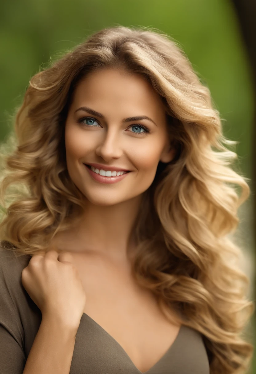 A close up of a woman with long blonde hair and a brown top - SeaArt AI