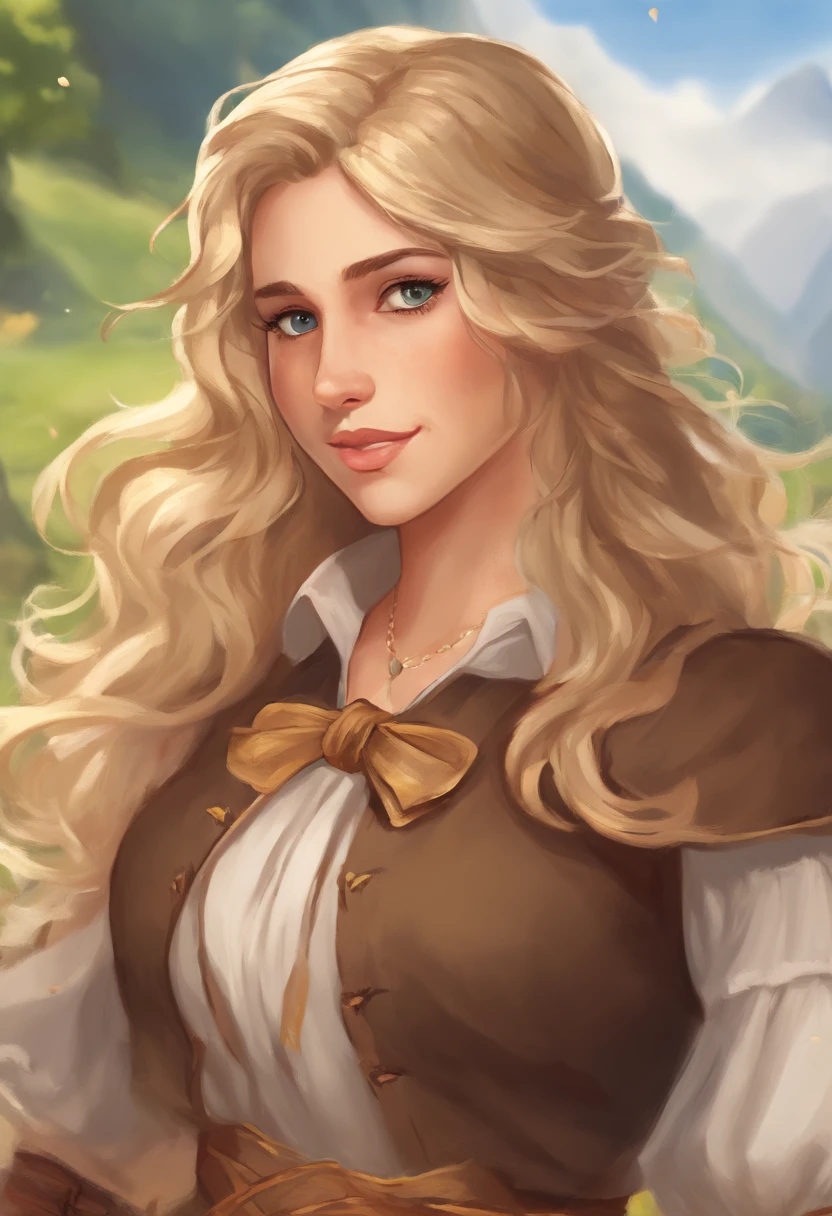 A woman with long blonde hair and a brown vest - SeaArt AI